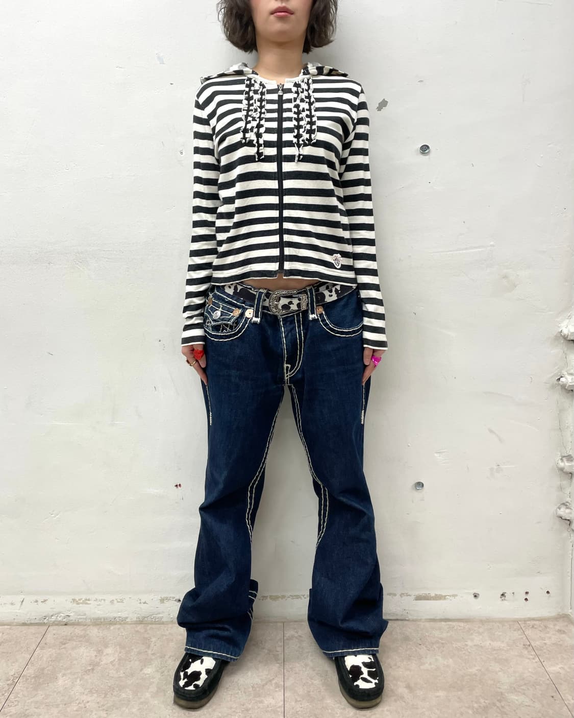 Stripe Shirring Crop Hooded Zip-Up  상품이미지5
