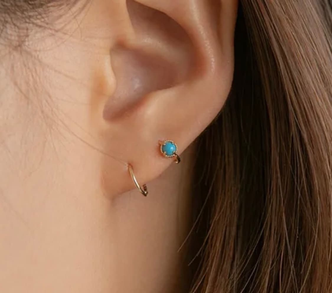 룬느 14k 터키석 원터치 링 귀걸이 (14K골드) #ER07 상품이미지2