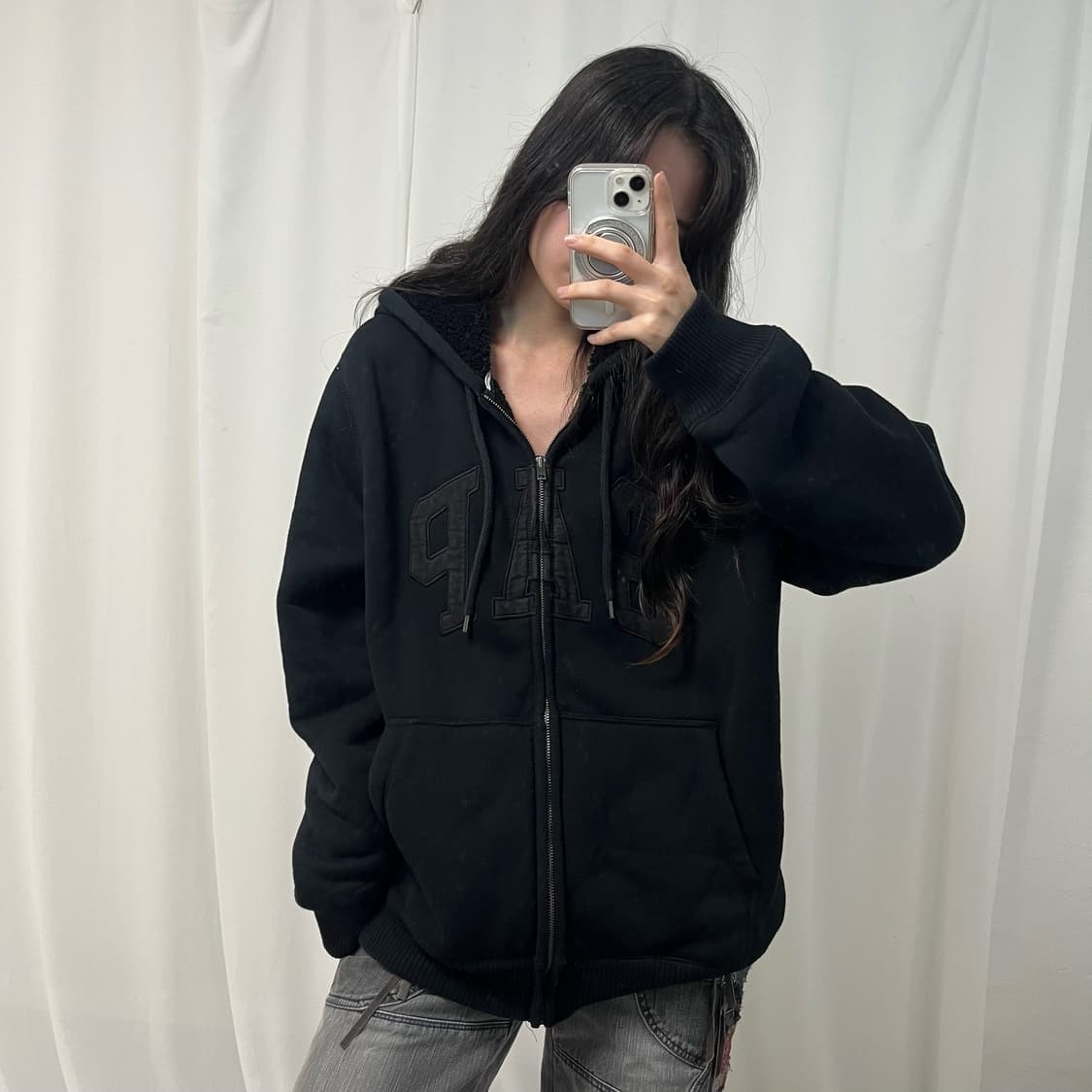 GAP black fleece hood zip-up 상품이미지1