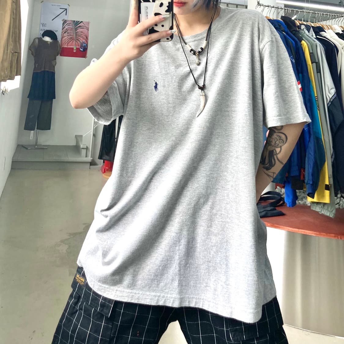 폴로 기본 포니 오버사이즈 그레이 티셔츠 상품이미지1