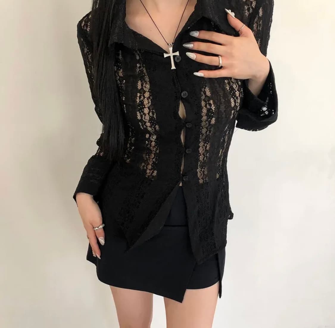 딥스웨이 레이스 슬림 블라우스 lace slim blouse 상품이미지1