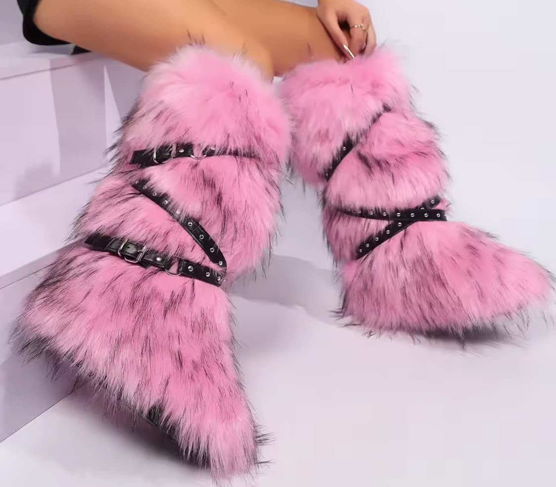 핑크 퍼 스트랩 부츠  상품이미지1