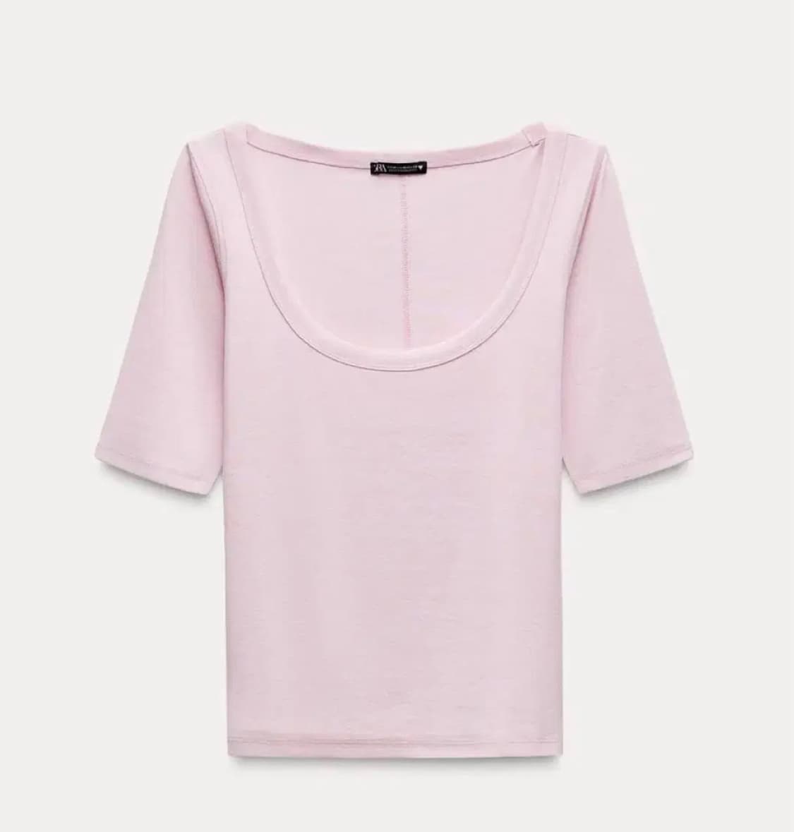 ZARA 자라 와이드 라운드 넥 티셔츠, 자라 스쿱넥 티셔츠 핑크 상품이미지5