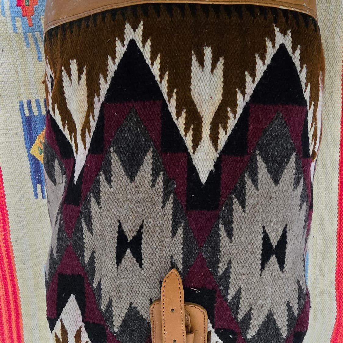 Vintage 핸드메이드 울 가죽 에스닉 백팩 상품이미지6