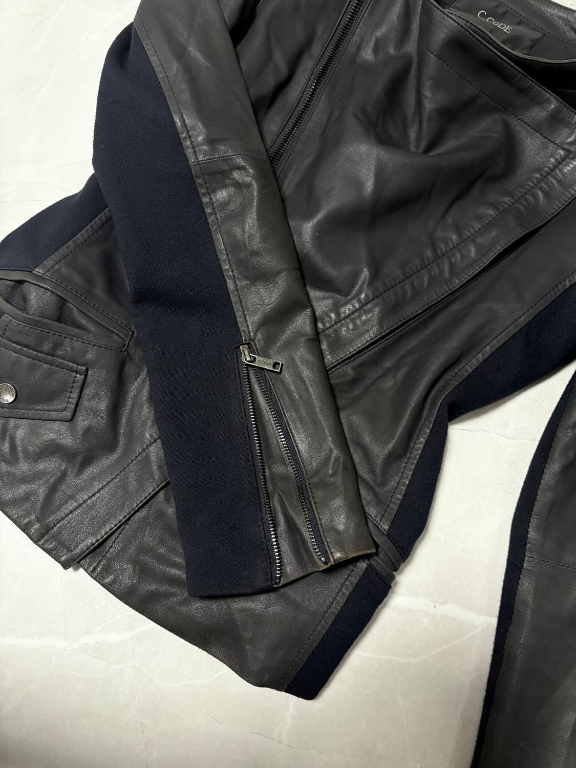 아케호무빈티지 코데즈컴바인 드레이핑  릭 사선지퍼 레더자켓 고트스킨 상품이미지4