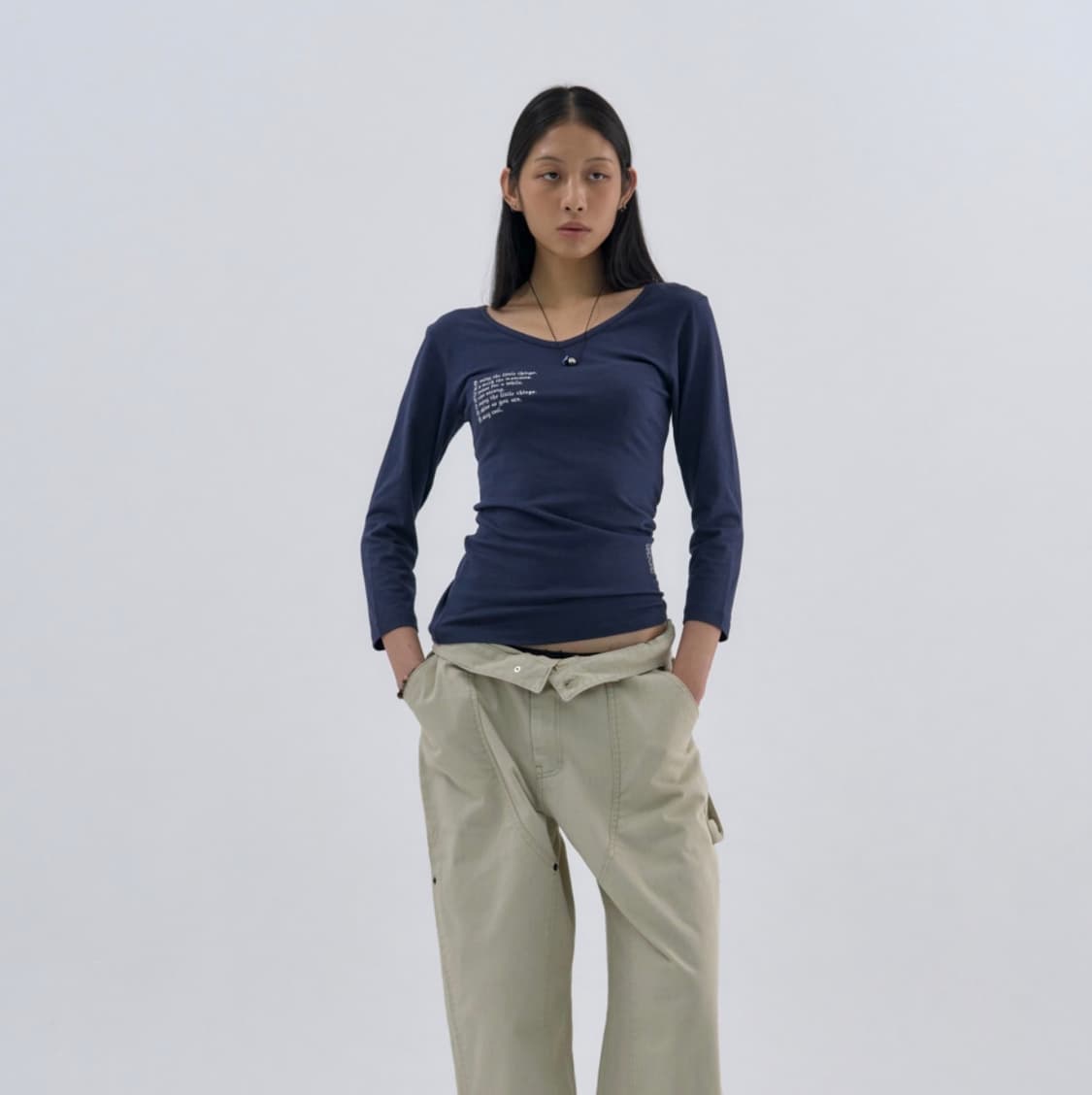 새상품) 웰빙익스프레스 V neck 3/4 Sleeve / Navy 상품이미지3