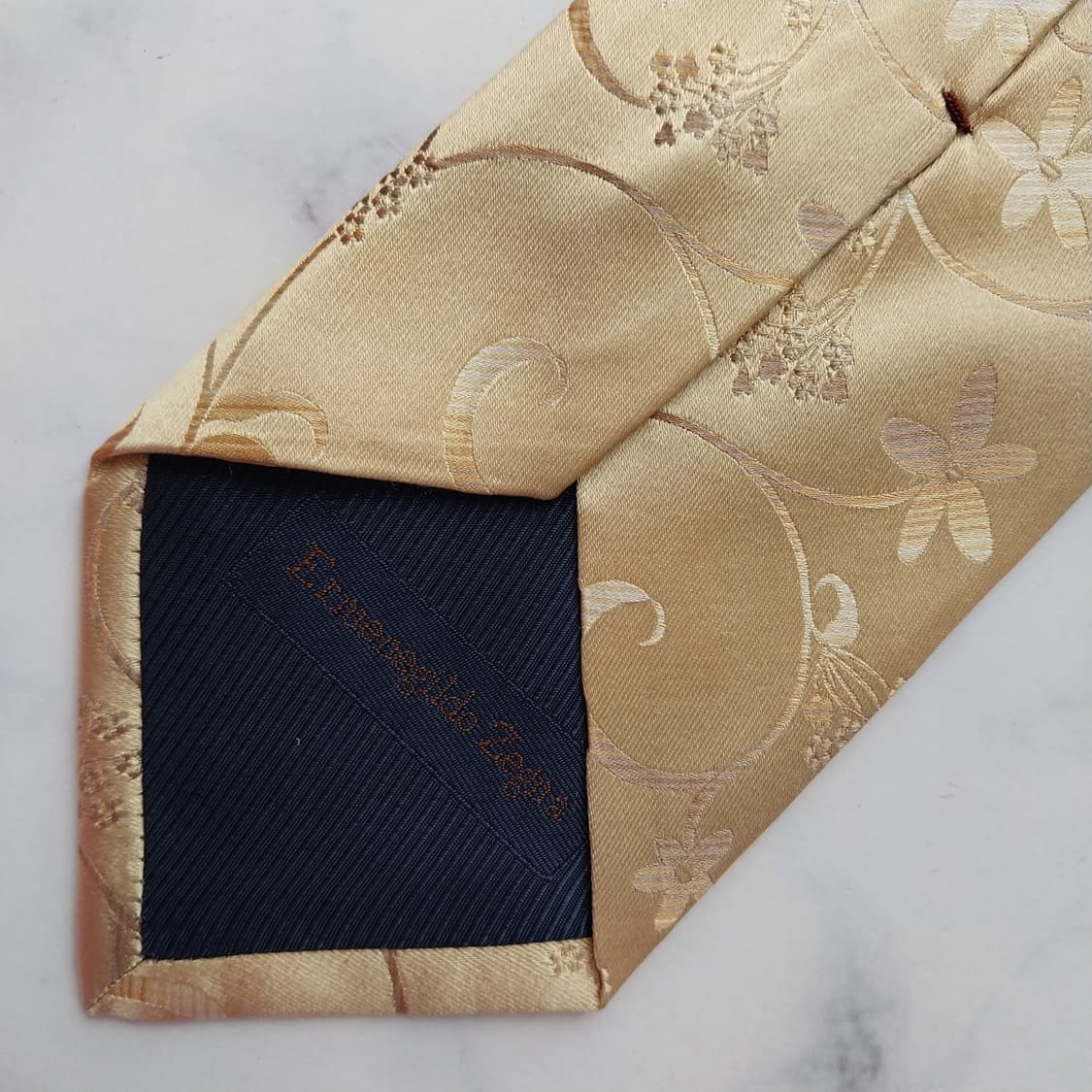 에르메네질도 제냐 골드 플라워 자수 넥타이 9.3cm A+등급 K2568 상품이미지7