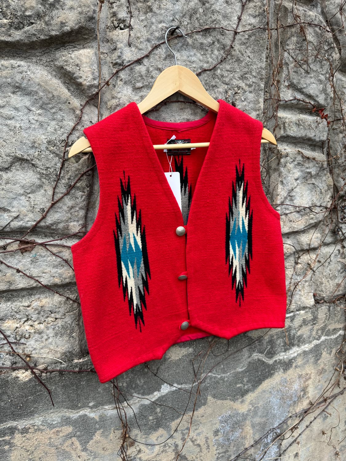 센티넬라 나바호 네이티브 무늬 구형라벨 오르테가 치마요 베스트 조끼 레드 상품이미지4