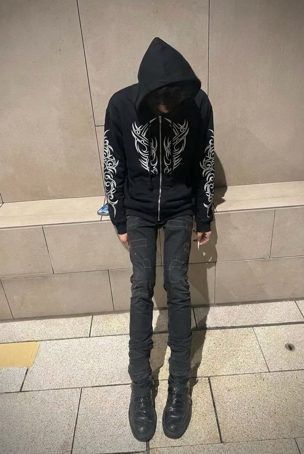 트라이벌 무늬 프린트 기모후드집업 상품이미지1