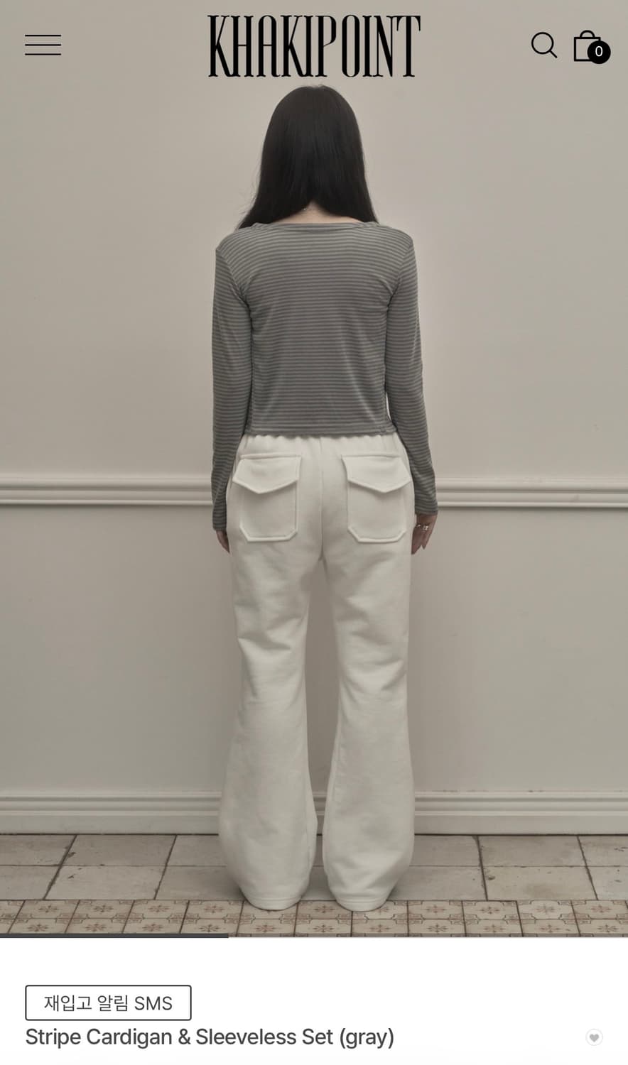 카키포인트 스트라이프 가디건 & 슬리브리스 세트 그레이 상품이미지4