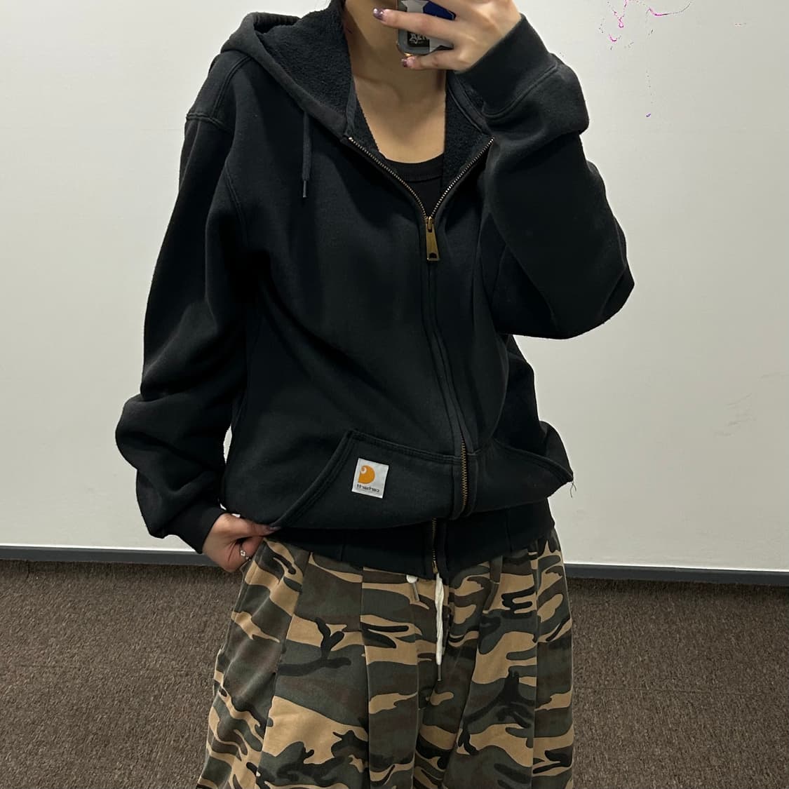 Carhartt 칼하트 오리지널핏 블랙 후드집업 상품이미지2