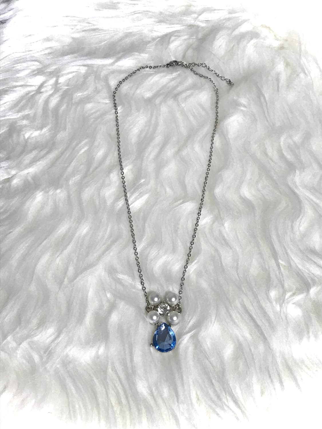 빈티지 블루 진주 크리스탈 공주 갸루 써지컬스틸 체인 목걸이 상품이미지1