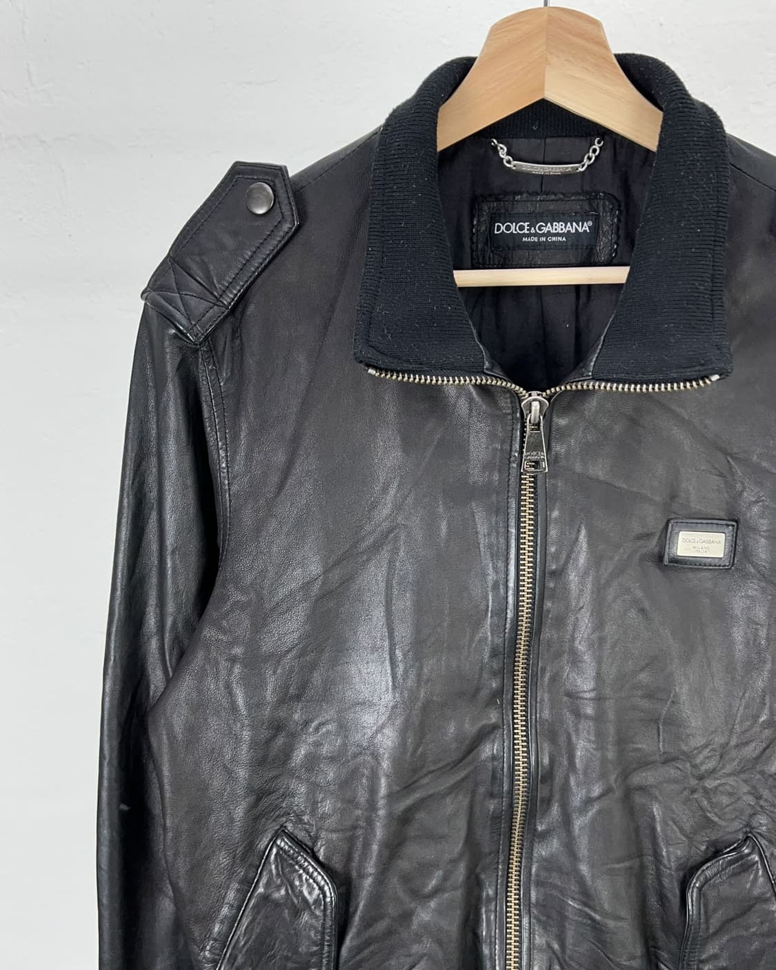 돌체 앤 가바나 램스킨 플레이트 니팅 하이넥 레더 자켓 상품이미지2