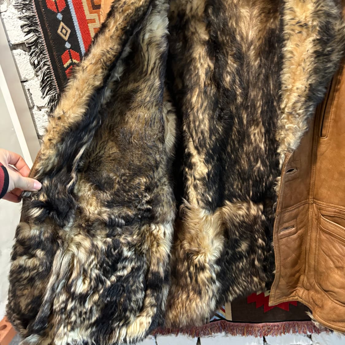 빈티지 양가죽,양털 100% 천연가죽 롱 무스탕 상품이미지4