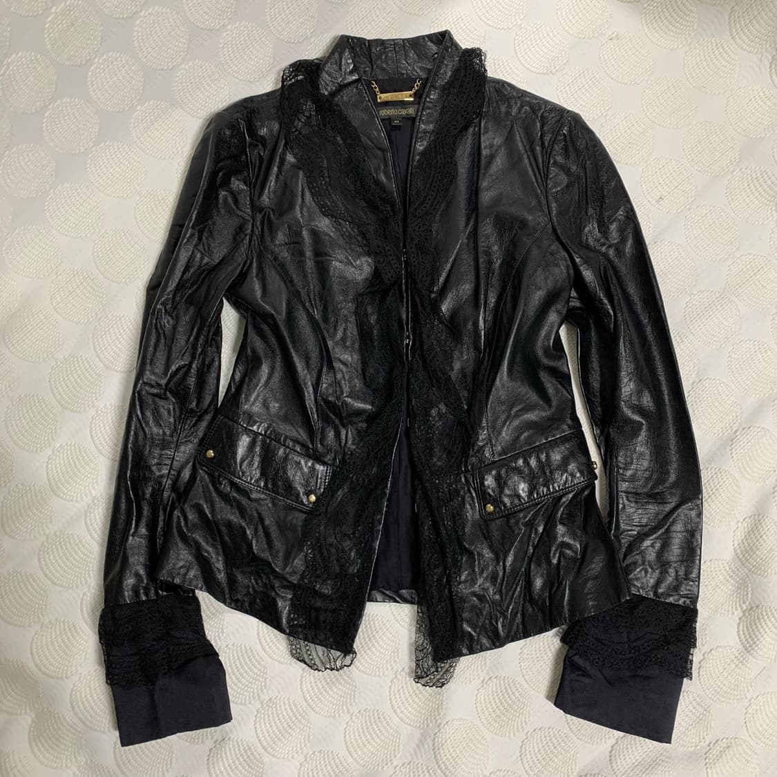 로베르토 카발리 레이스 실크 배색 가죽 재킷 상품이미지4