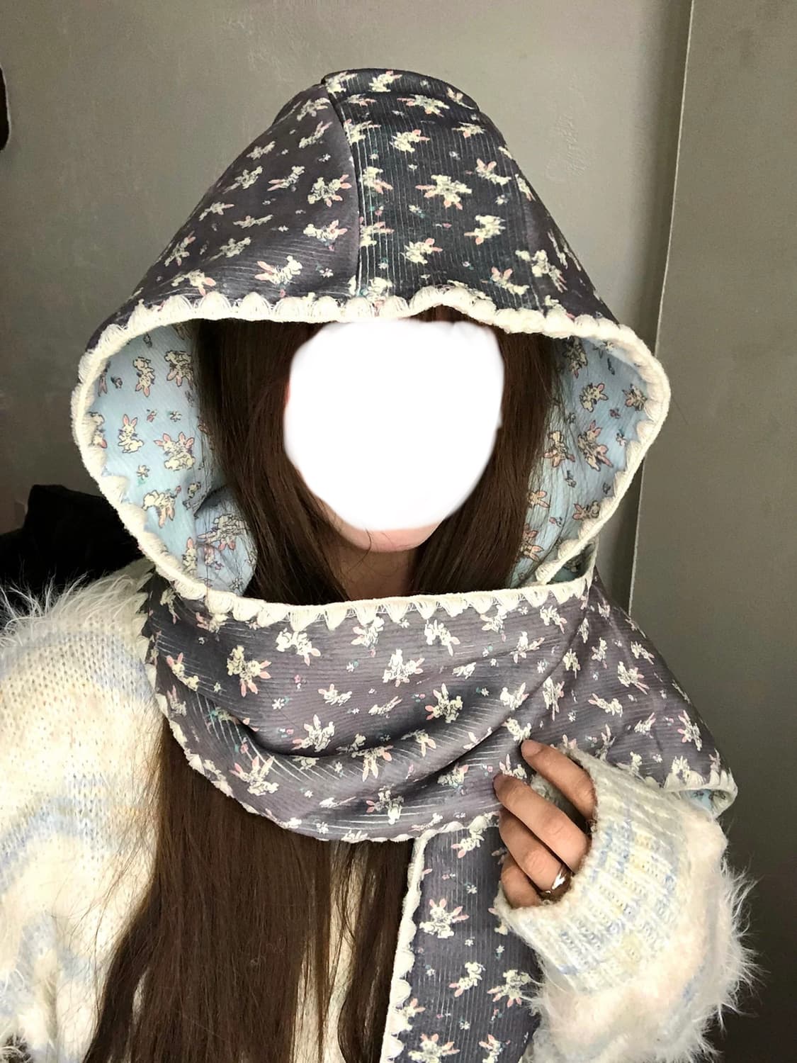 민지에나 래빗 후드 머플러 상품이미지1