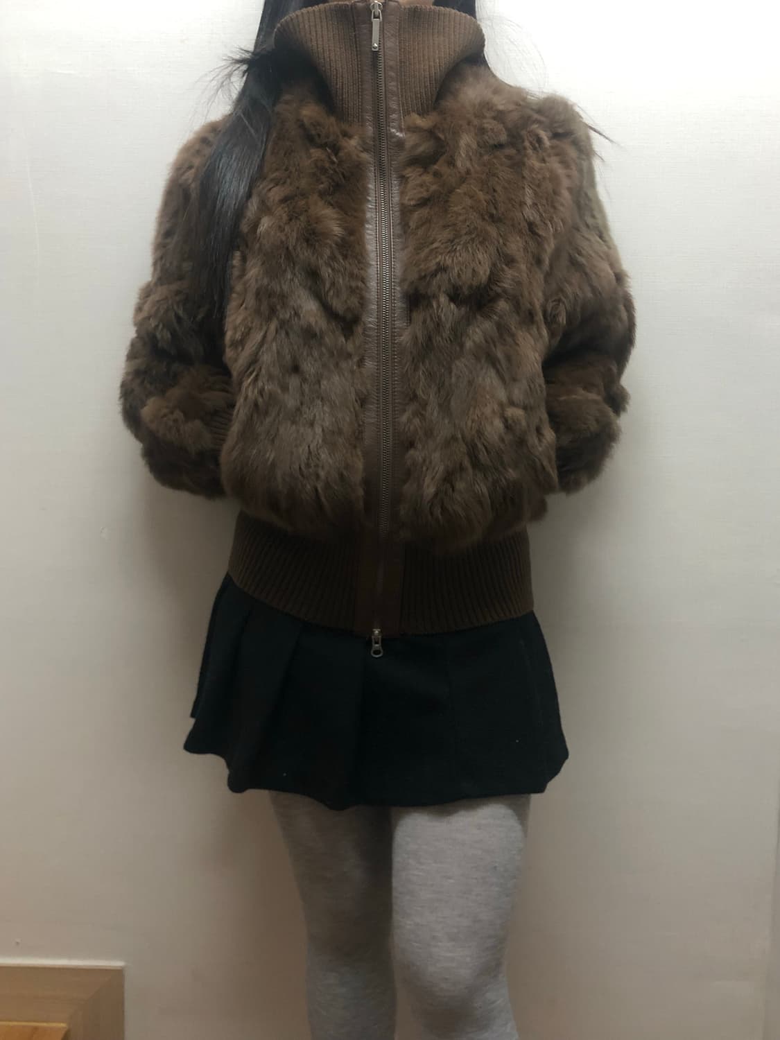 빈티지 브라운 래빗 퍼 집업 상품이미지3