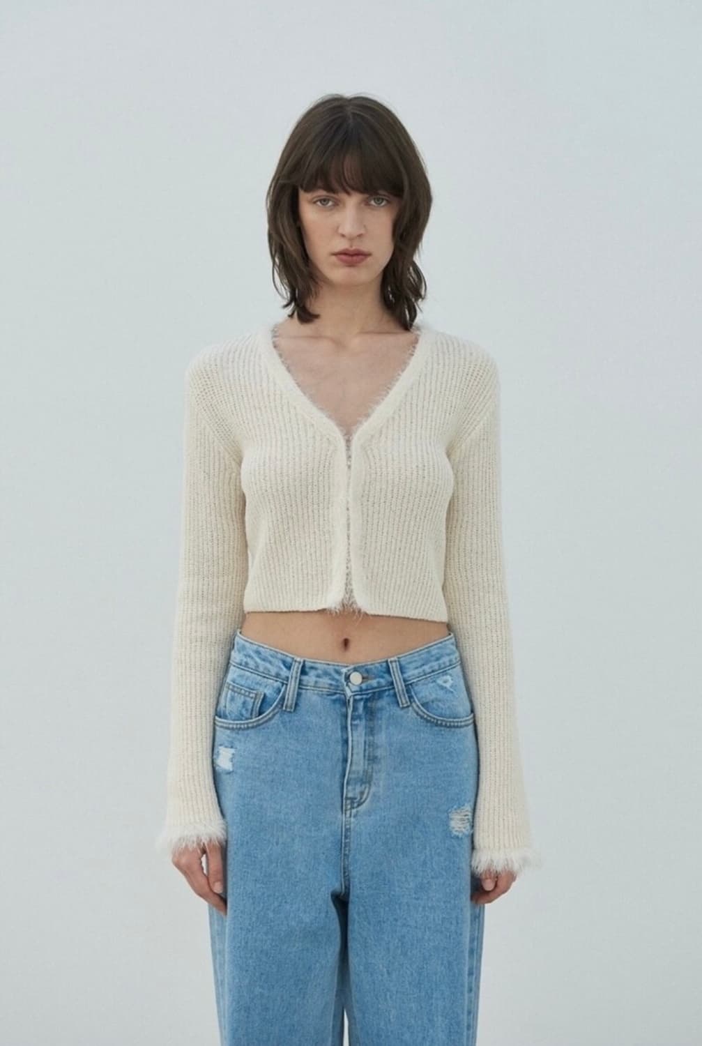 다이애그널 퍼 트리밍 가디건 아이보리 [레드벨벳 아이린, 한선화 착용] 상품이미지1