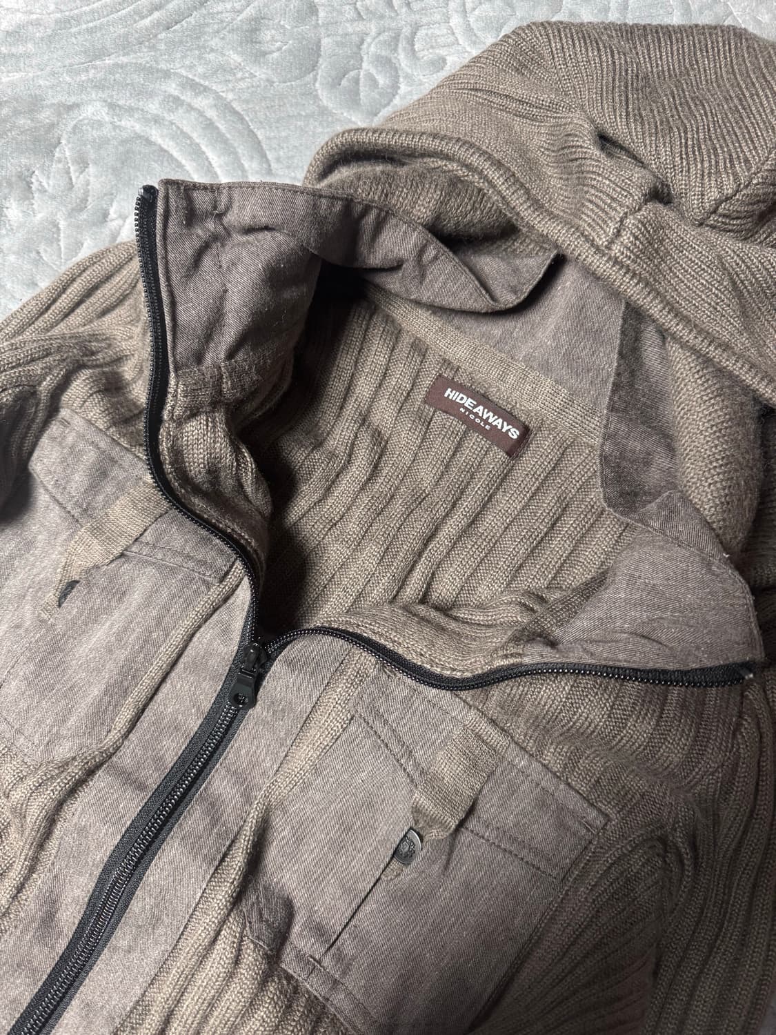 빈티지 카키 포켓 후드 니트 집업 상품이미지4