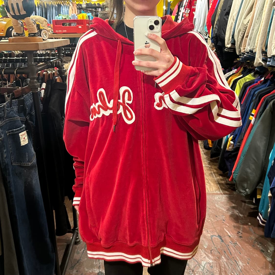 [HI] VTG 벨벳 후드집업 레드 상품이미지1