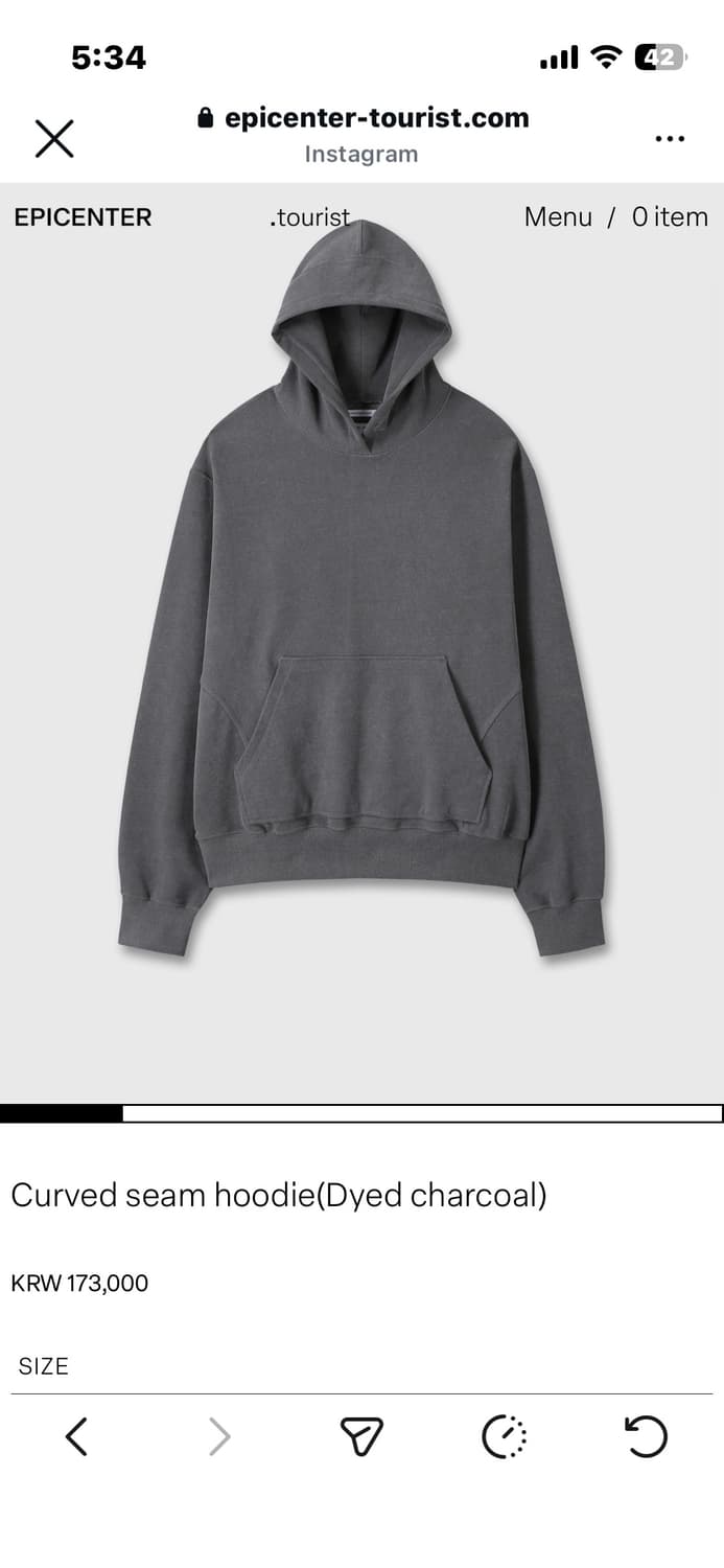 Curved seam hoodie(Dyed charcoal) 상품이미지1