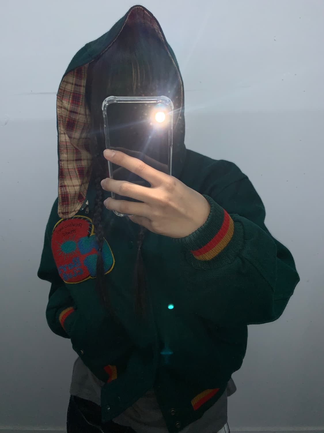 체크 후드 90s 패치 울봄버 상품이미지5