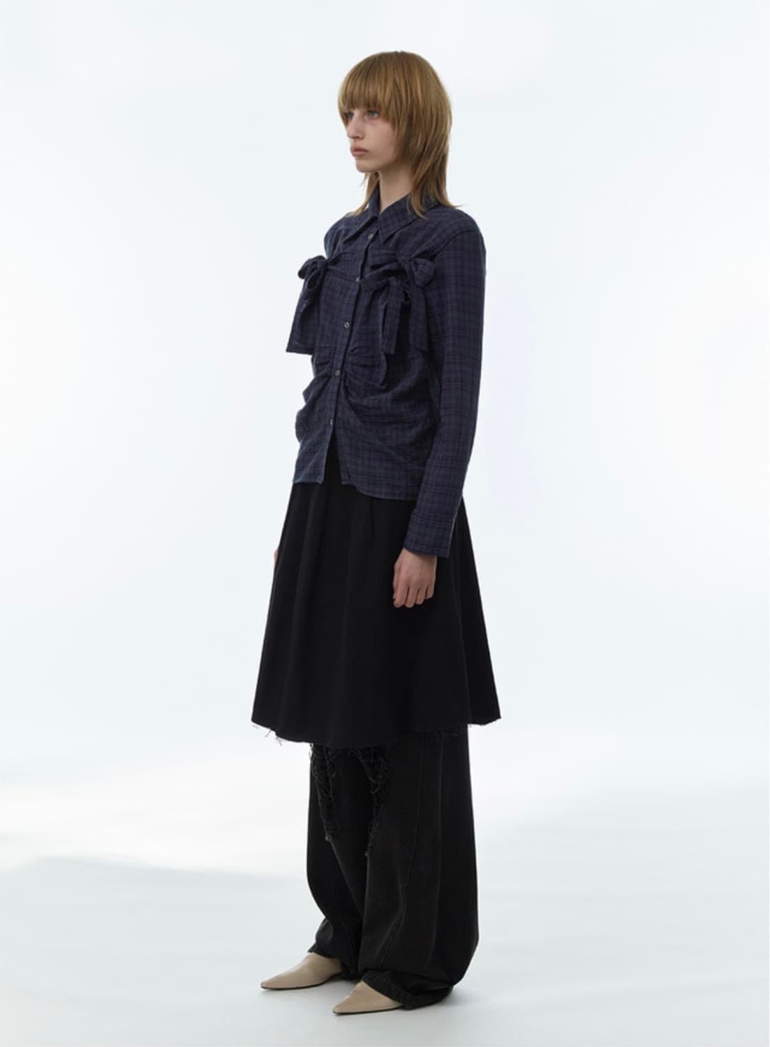 밀로 우먼 리본 타이 셔츠 네이비 상품이미지4