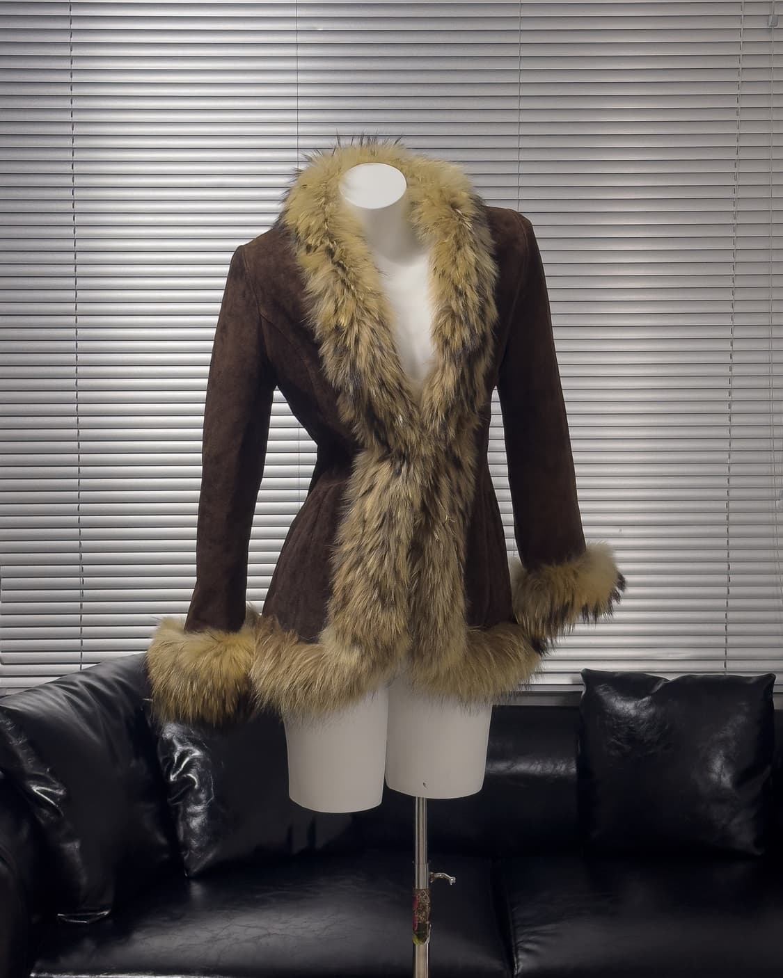 {Marie Claire} Suede Fox Fur Trim Jacket 상품이미지1