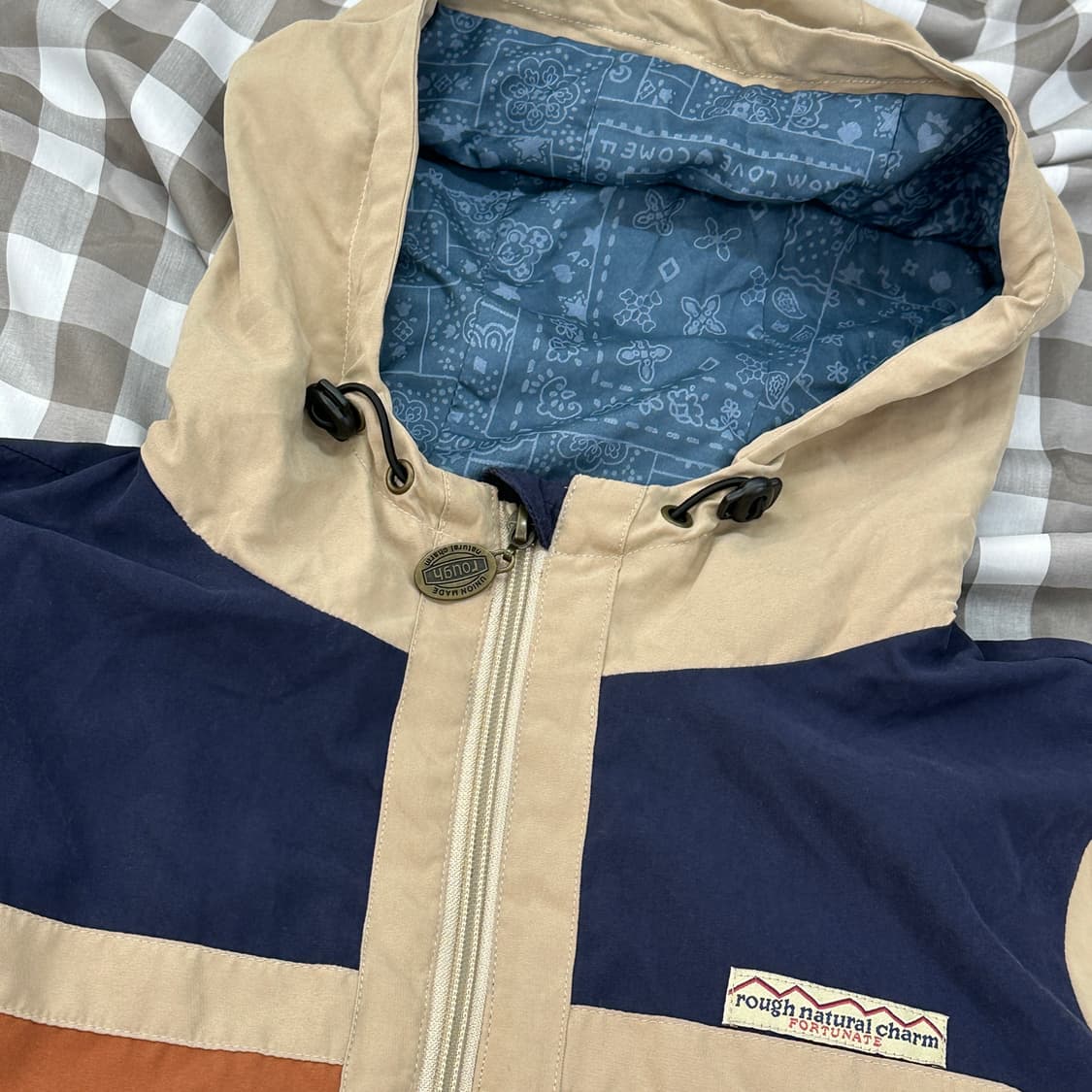 rough 아메카지 배색 아우터 바람막이 봄버 후드 자켓 히피 그런지 상품이미지8