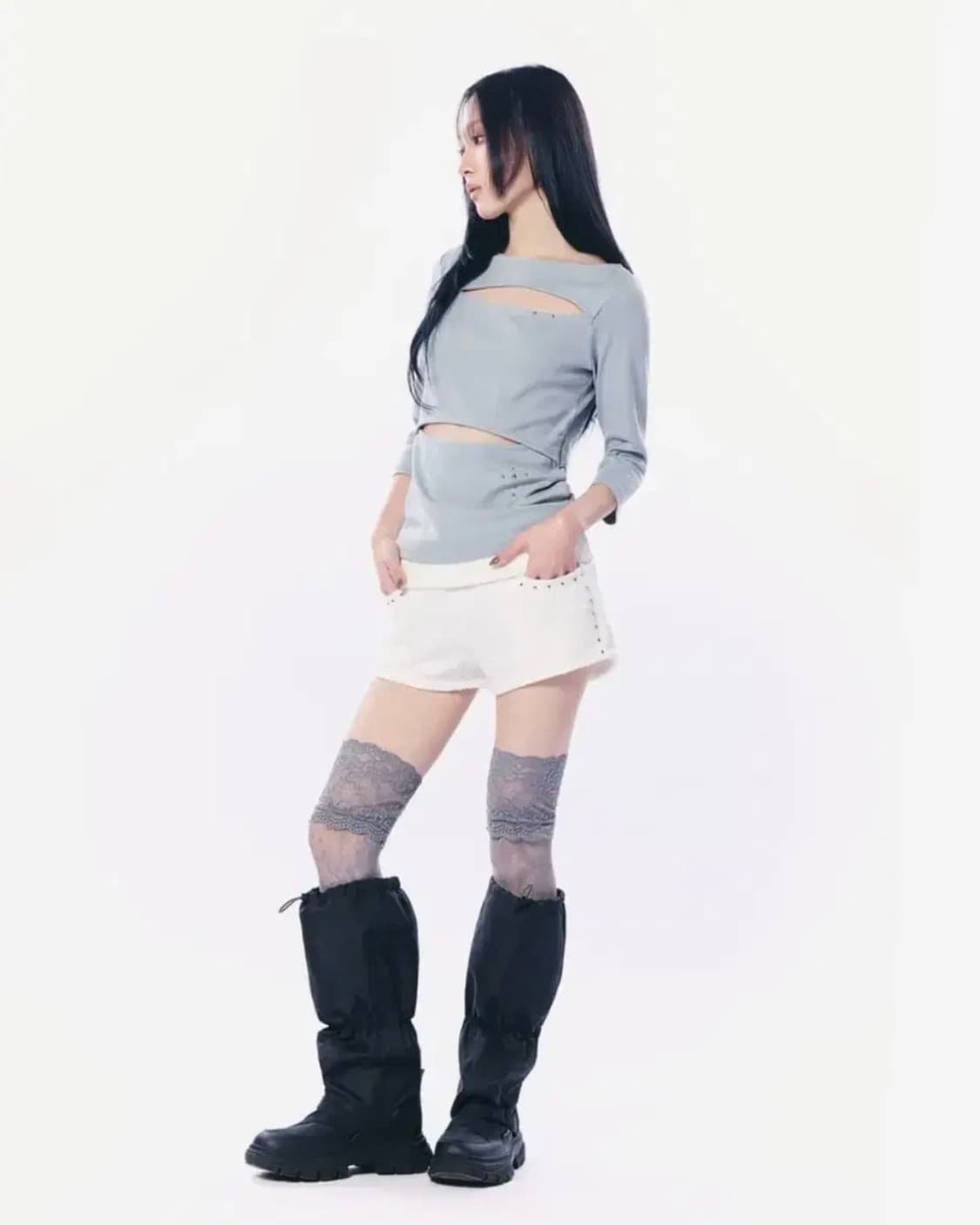 셋업이엑스이 DOUBLE CUT-OUT TOP / MINT GRAY 상품이미지3