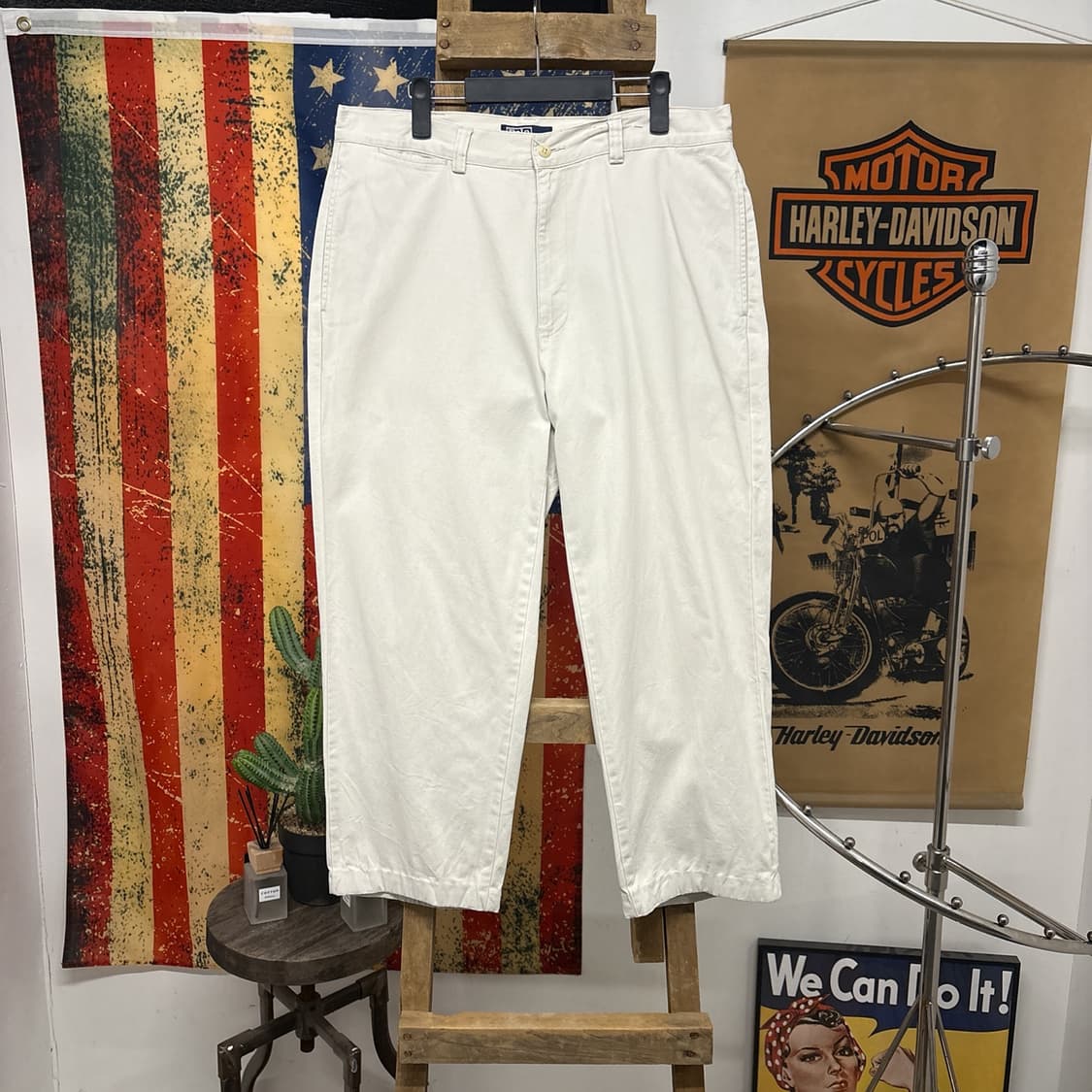 90s 폴로 랄프로렌 클래식 스모키화이트 코튼 치노팬츠 포니자수 N762 상품이미지1