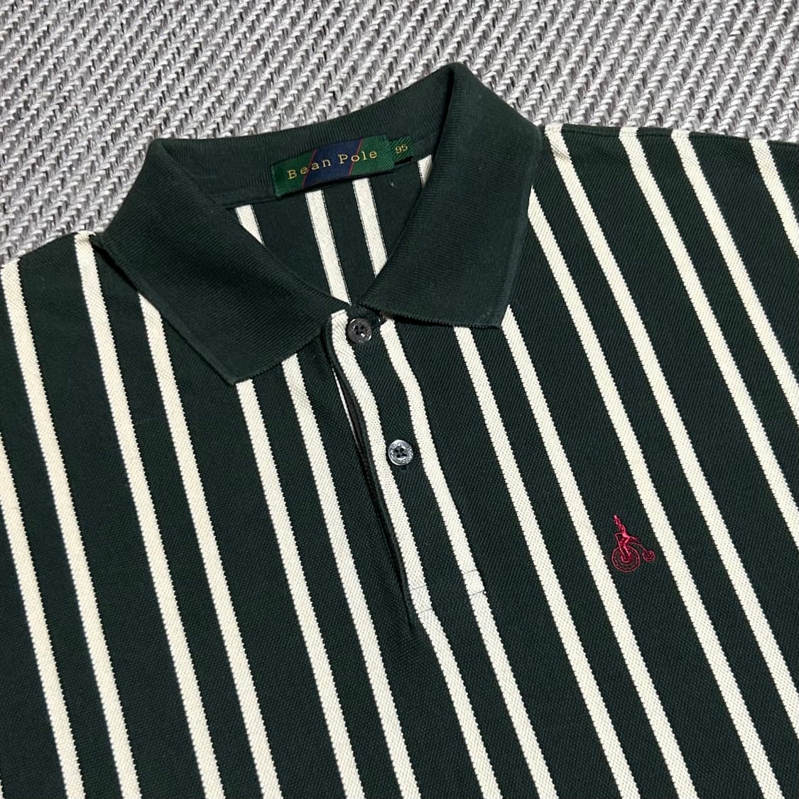 [L] Beanpole 빈폴 다크그린 스트라이프 반팔 카라티 상품이미지4