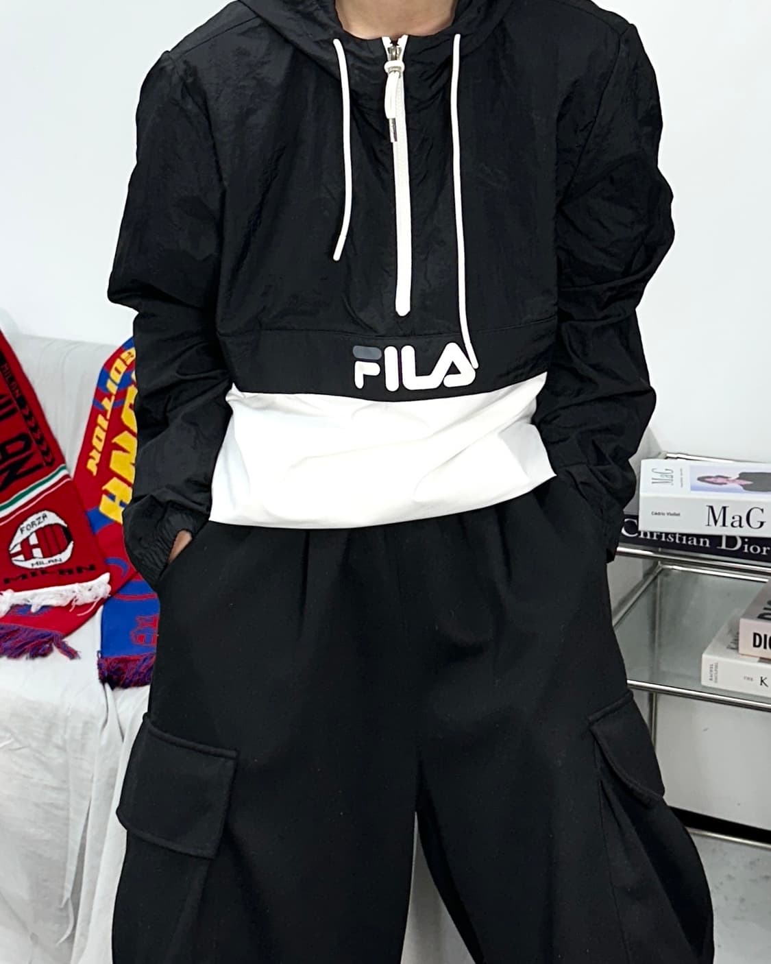 휠라 블랙 화이트 아노락 자켓 XL 상품이미지1