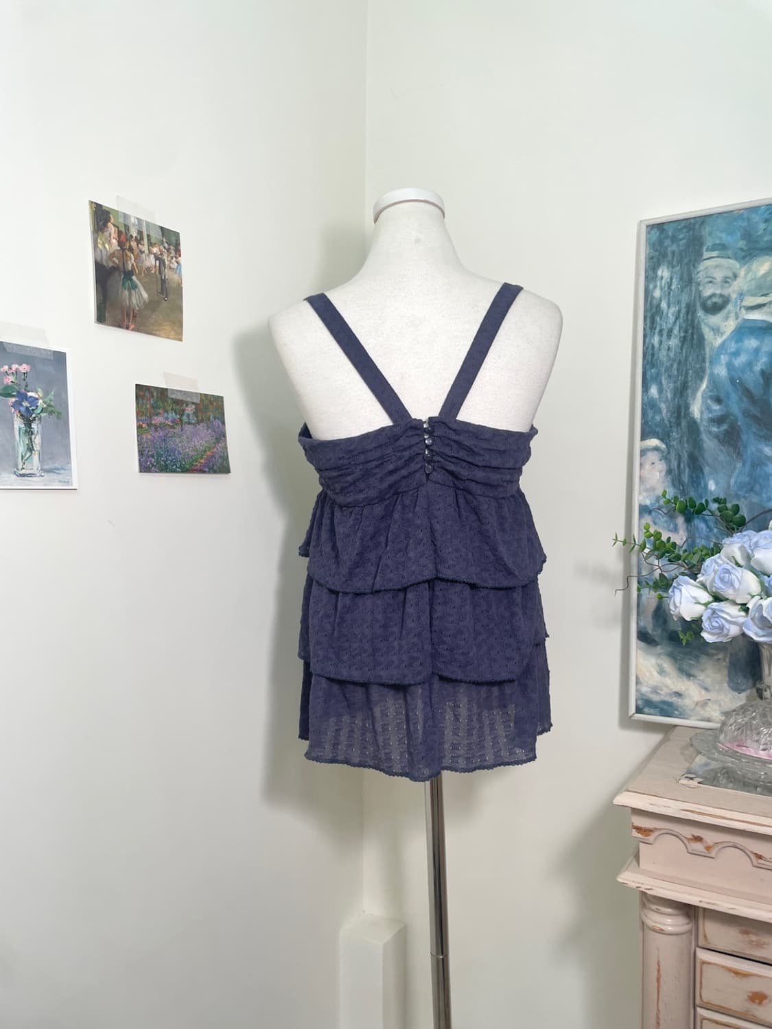 KUMIKYOKU navy crochet lace shirring sle 상품이미지3