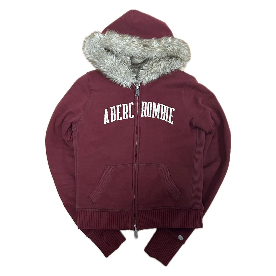 [상태최상] 아베크롬비 딱붙핏 울프죠 퍼후드집업 버건디 와인 상품이미지1