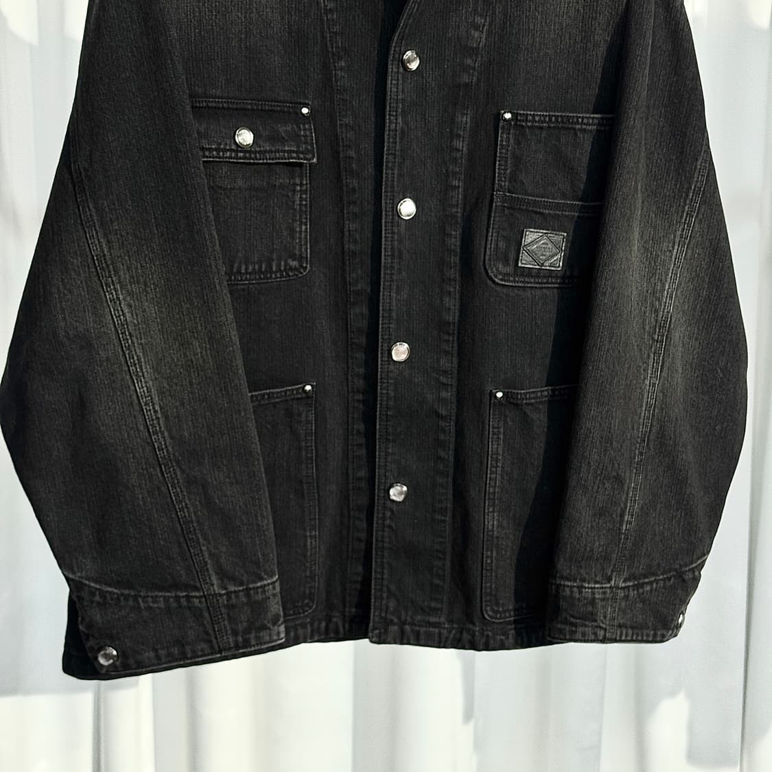 (48) 26SS 우영미 블랙 레더 데님 워싱 자켓 블랙 상품이미지3