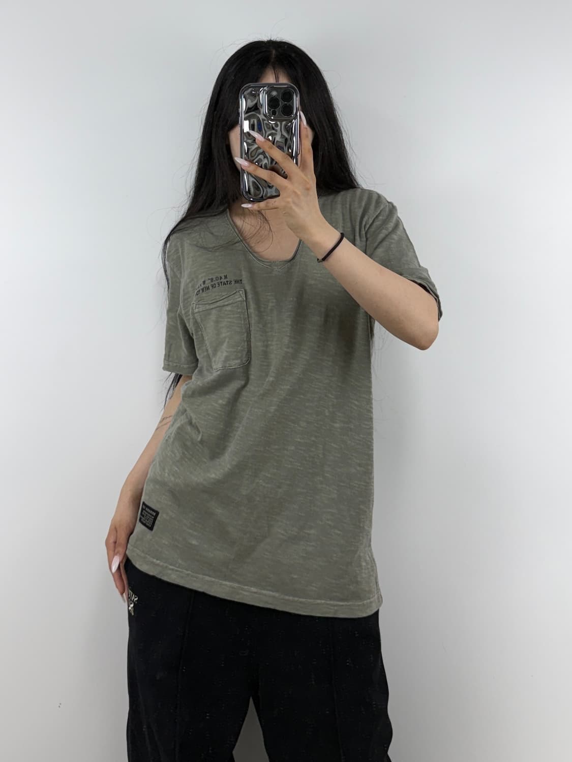 버커루 빈티지 브이넥 포켓 반팔티 카키 0528 상품이미지1
