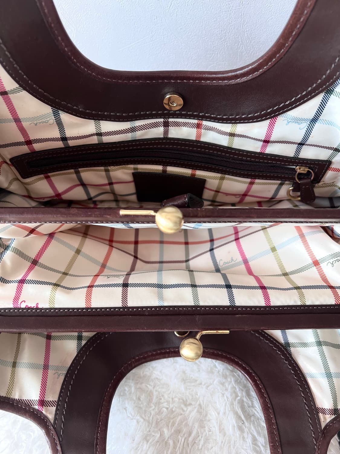 90s coach 다크 코코아 시그니처 자카드 레더 호보백 숄더백 상품이미지8