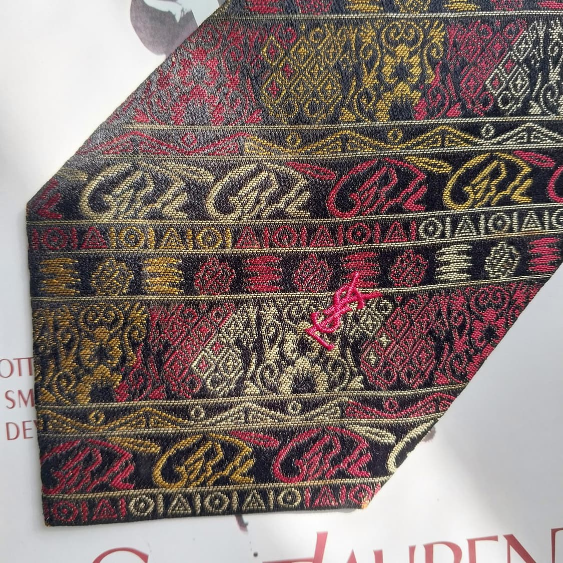 입생로랑 실크 브라운 오리엔탈 패턴 넥타이 9.3cm B등급 K2291 상품이미지3