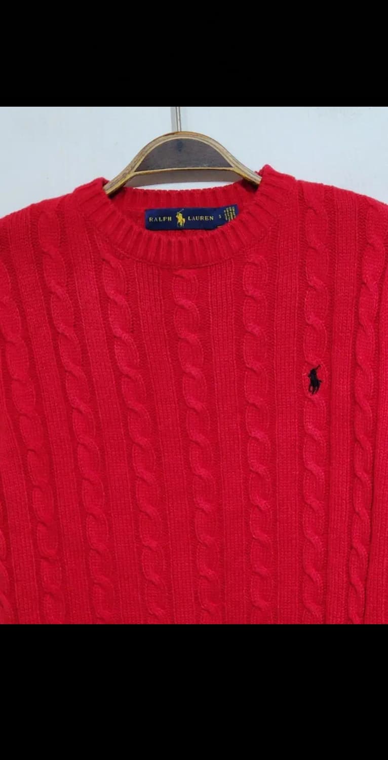 (M) 랄프로렌 폴로 케이블 니트 빨강 꽈배기 스웨터 라운드  상품이미지2