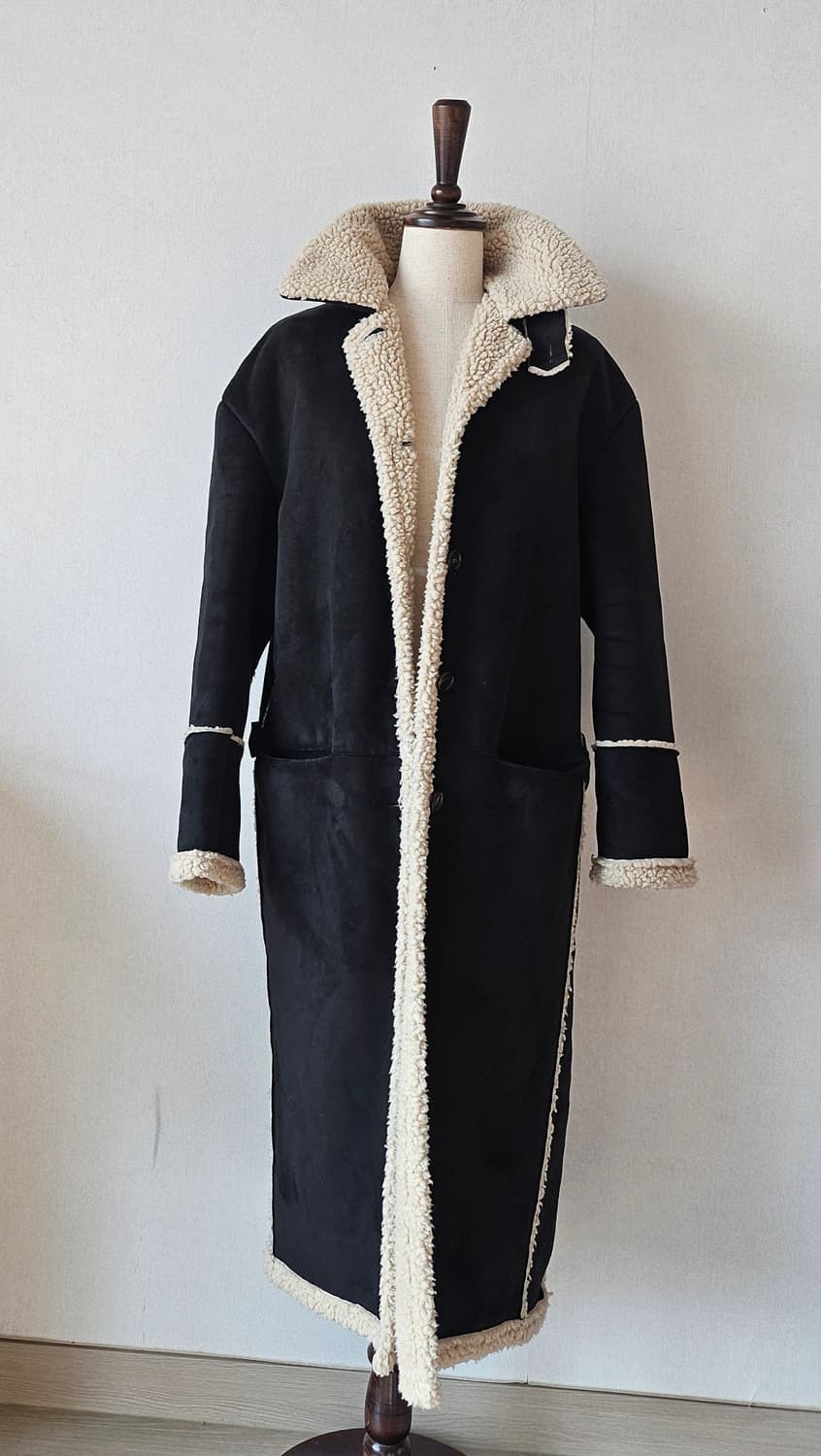 청담동 편집샵 블랙 롱 에코퍼 무스탕 코트 FREE 상품이미지3