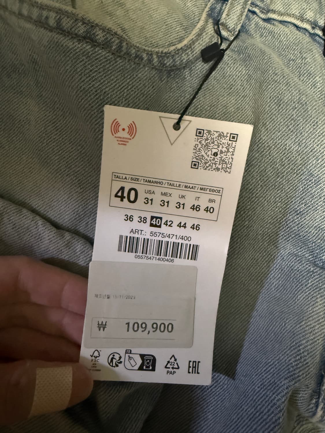 40사이즈 자라 유틸리티 포켓 진 워시드 블루 상품이미지3