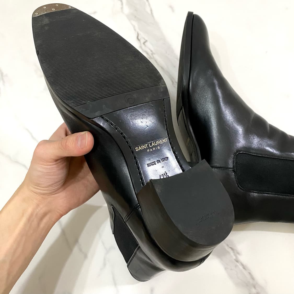 (42.5) 생로랑 레더 와이어트40 첼시 부츠 블랙 상품이미지6