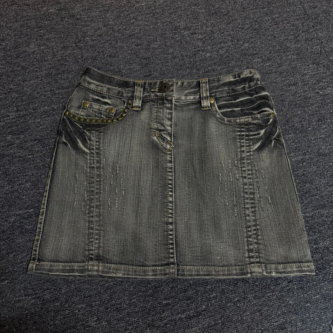 와이즈걸빈티지 펑크 스터드 흑청 미니스커트 상품이미지1