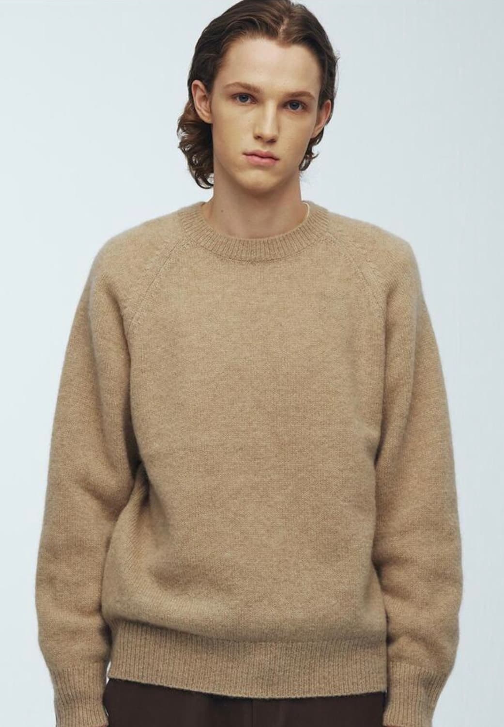 [M]니티드 쉐기독 울 100% 라운드 니트 BEIGE 상품이미지3