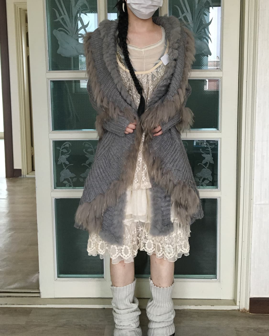 rabbit Fur trimming knit ruffle cardigan 상품이미지10