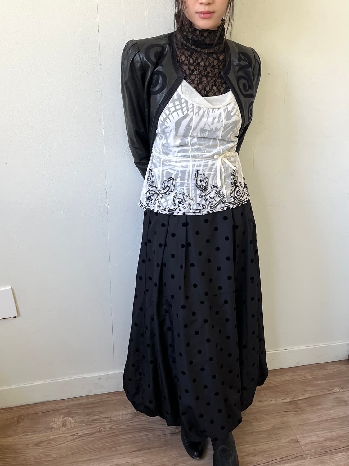 90’s PARIENNE 아라베스크 레더자켓 상품이미지7