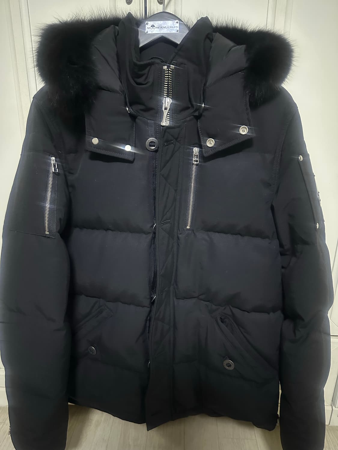 무스너클 쓰리퀘터 패딩 블랙퍼 상품이미지1