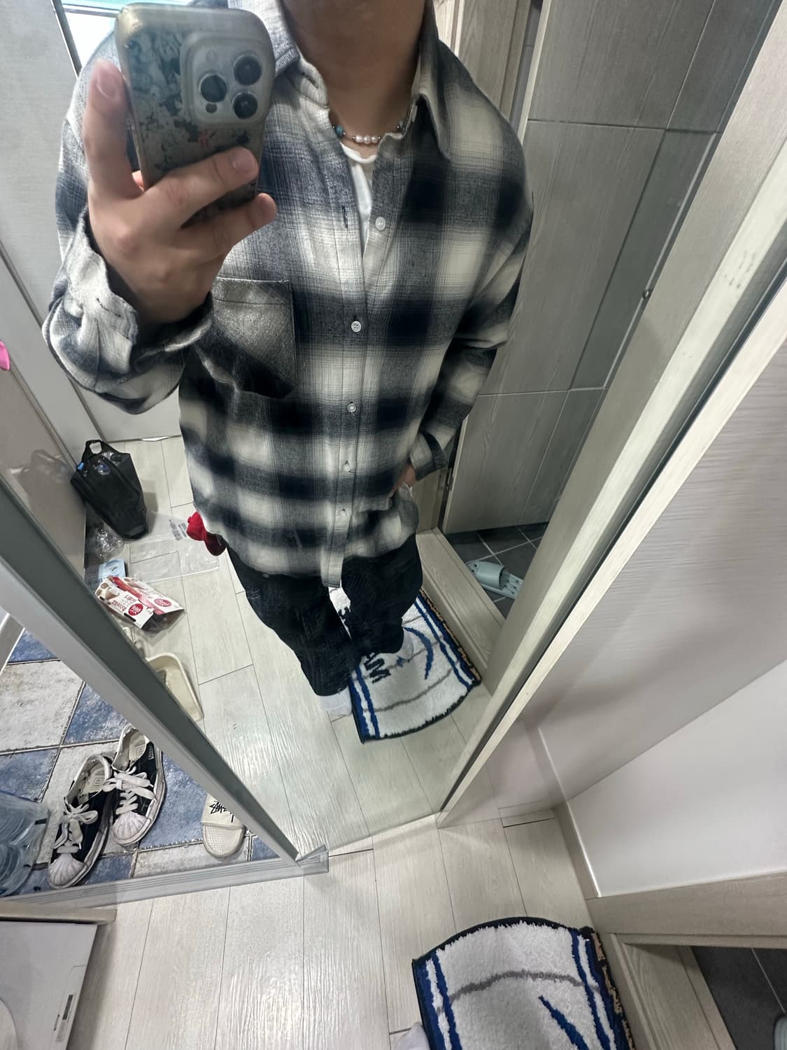 니치스 체크 셔츠 그레이 상품이미지1