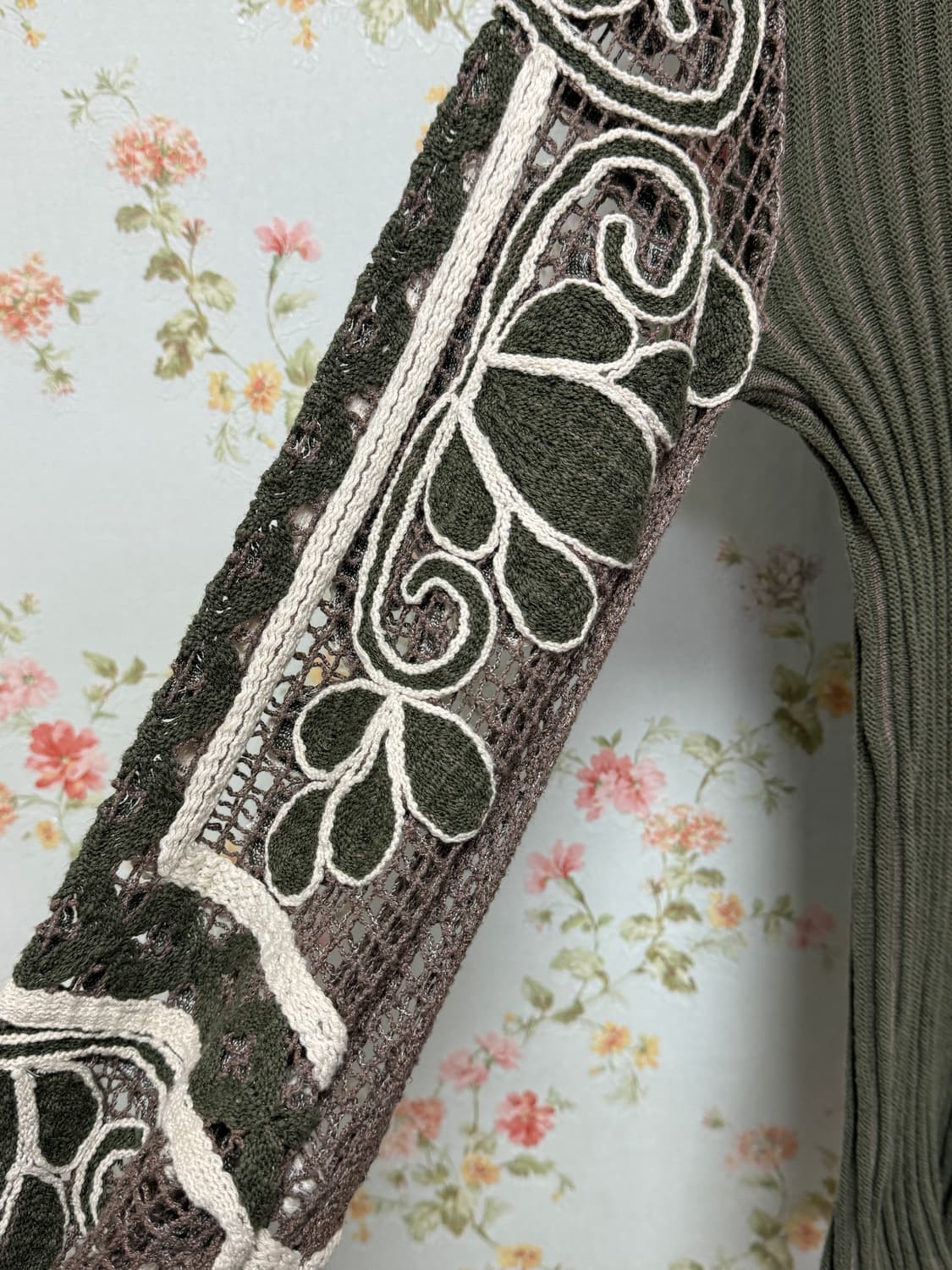 그린 소매 그물 니트 상품이미지2